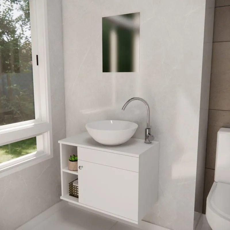 Gabinete De Banheiro 60cm Com Cuba Armário Para Lavabo Suspenso Branco