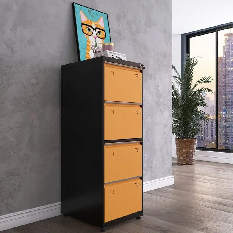 Gaveteiro Arquivo Em Aço 4 Gavetas 47x136,2x57cm Preto/laranja Picasso Preto/laranja Picasso