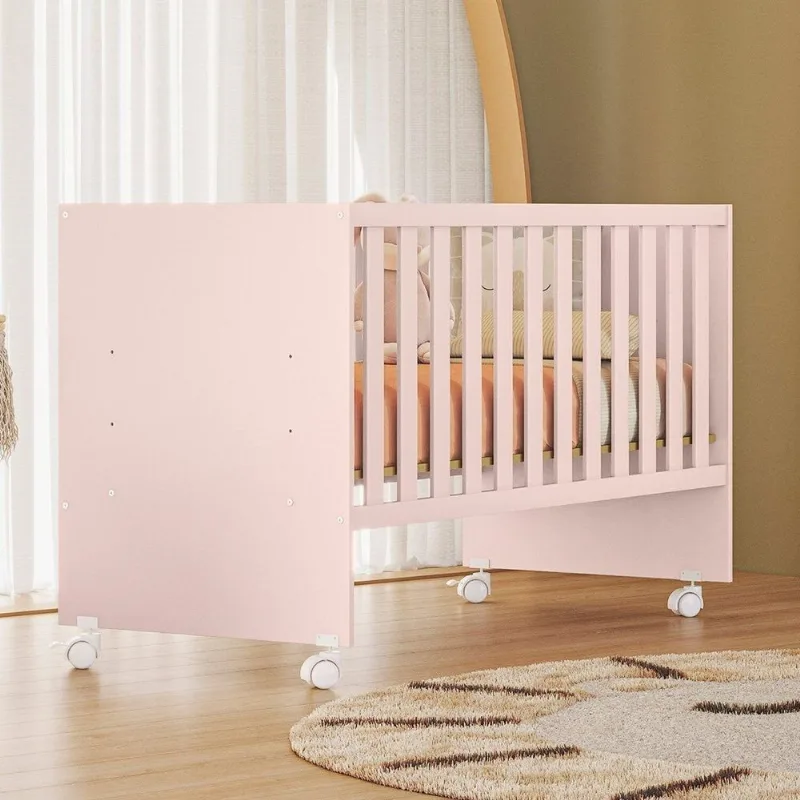 Berço Grade Fixa Doce Sonho Reto 95,0cm x 132,4cm x 64,0cm Rosa/Acetinado Rosa Acetinado