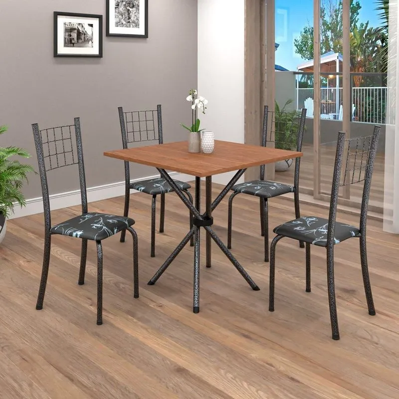 Conjunto De Mesa Tubular 048 70cm X 70cm Tampo Em Mdf Com 4 Cadeiras Dany Prata/preto/cinamomo Preto /prata/cinamomo