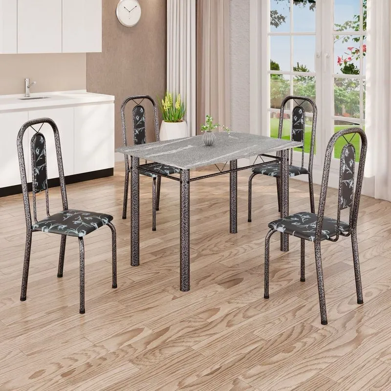 Conjunto De Mesa Tubular 020 100cm X 60cm Tampo Com 4 Cadeiras Lívia Prata/preto Preto / Prata