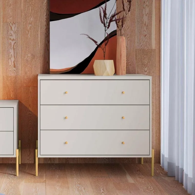 Cômoda 3 Gavetas Jasper 79x90x45 Cm Branco/dourado Branco/dourado