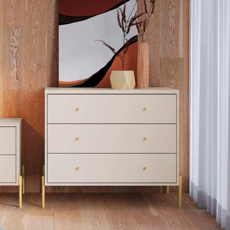 Cômoda 3 Gavetas Jasper 79x90x45 Cm Branco/off White/dourado Off White/dourado