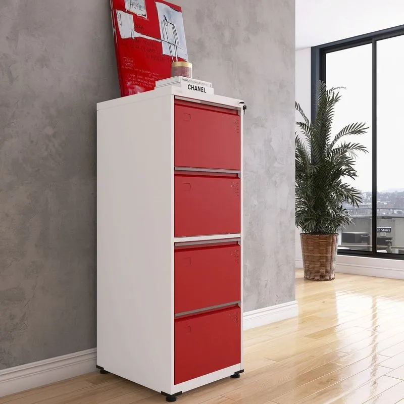 Gaveteiro Arquivo Em Aço 4 Gavetas 136,2x47x57 Cm Preto/branco/vermelho Branco/vermelho