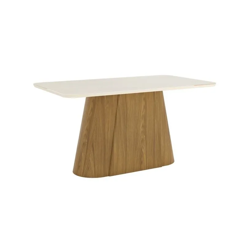 Mesa Olívia Para 6 Lugares Tampo 160cm Com Vidro Canto Arredondado Marrom/nature/off White Nature/off White