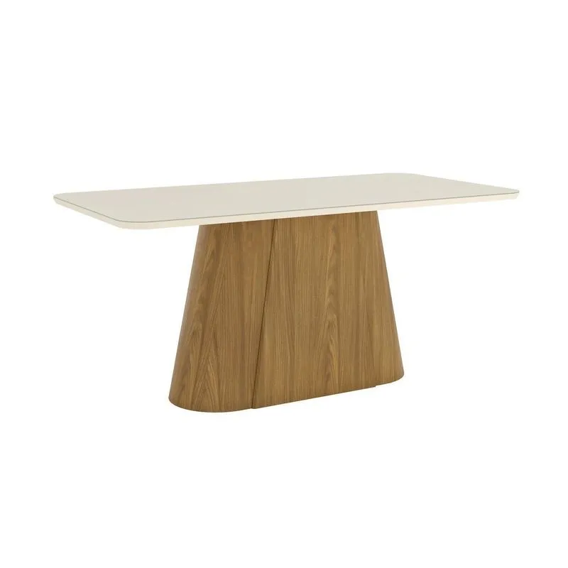 Mesa Olívia Para 6 Lugares Tampo 180cm Com Vidro Canto Arredondado Marrom/nature/off White Nature/off White