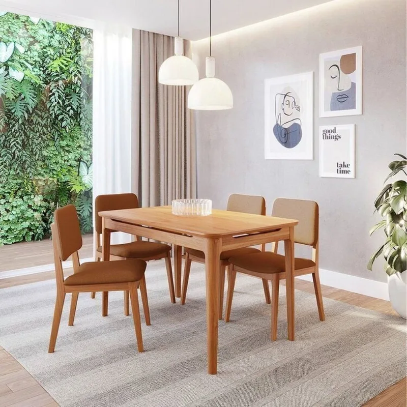 Conjunto Sala de Jantar 1 Mesa 130cm 4 Cadeiras Miriti CabeCasa MadeiraOriginals Marrom/Caramelo Caramelo