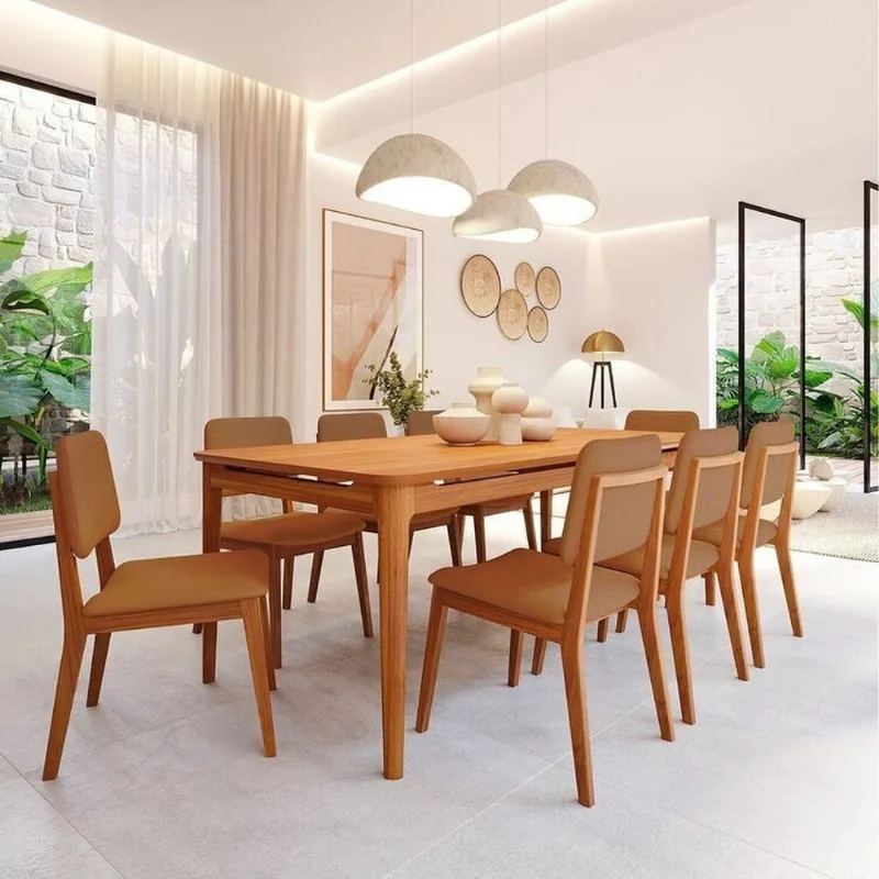 Conjunto Sala de Jantar 1 Mesa 210cm 8 Cadeiras Miriti CabeCasa MadeiraOriginals Marrom/Caramelo Caramelo