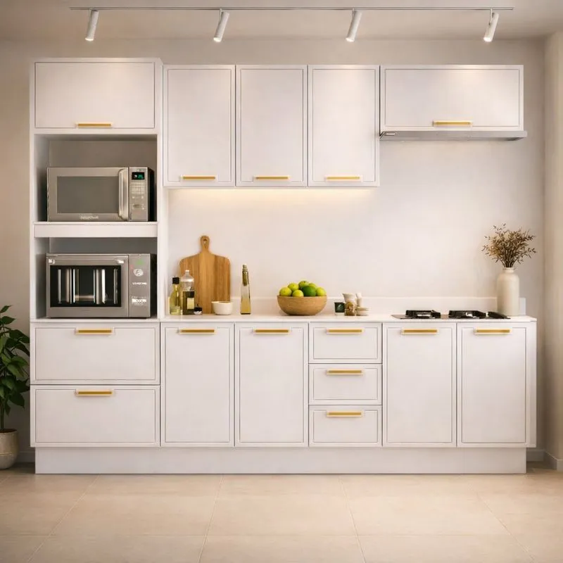 Cozinha 5 Peças Balcão 3 Gavetas 4 Portas Aéreo Torre Quente Com Tampo Amara Branco Branco