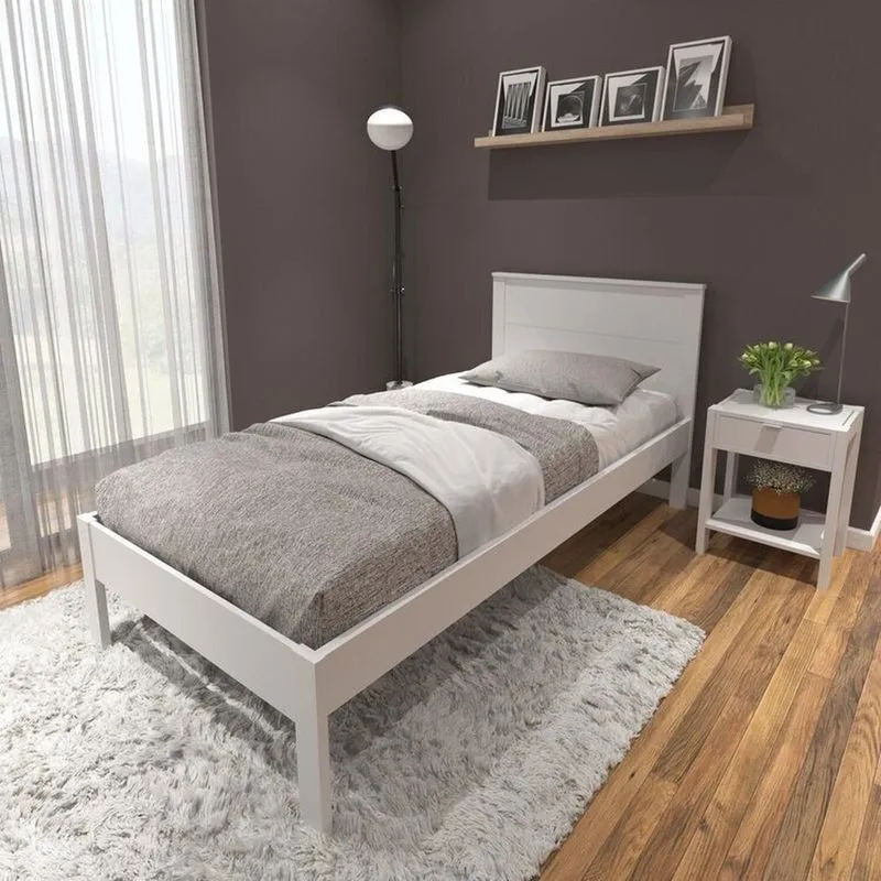 Conjunto Cama Solteiro Com 1 Mesa De Cabeceira Branco Branco