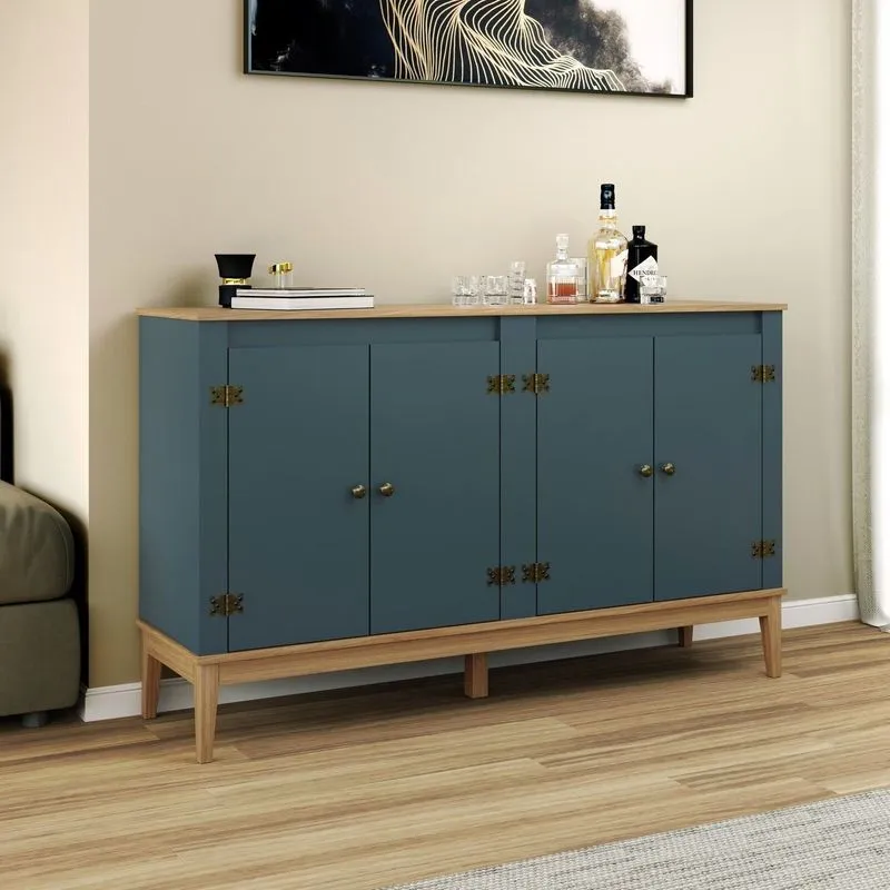 Aparador - Buffet Colonial 149x90x41 Cm Cinza/mel/petroleo Mel / Petroleo