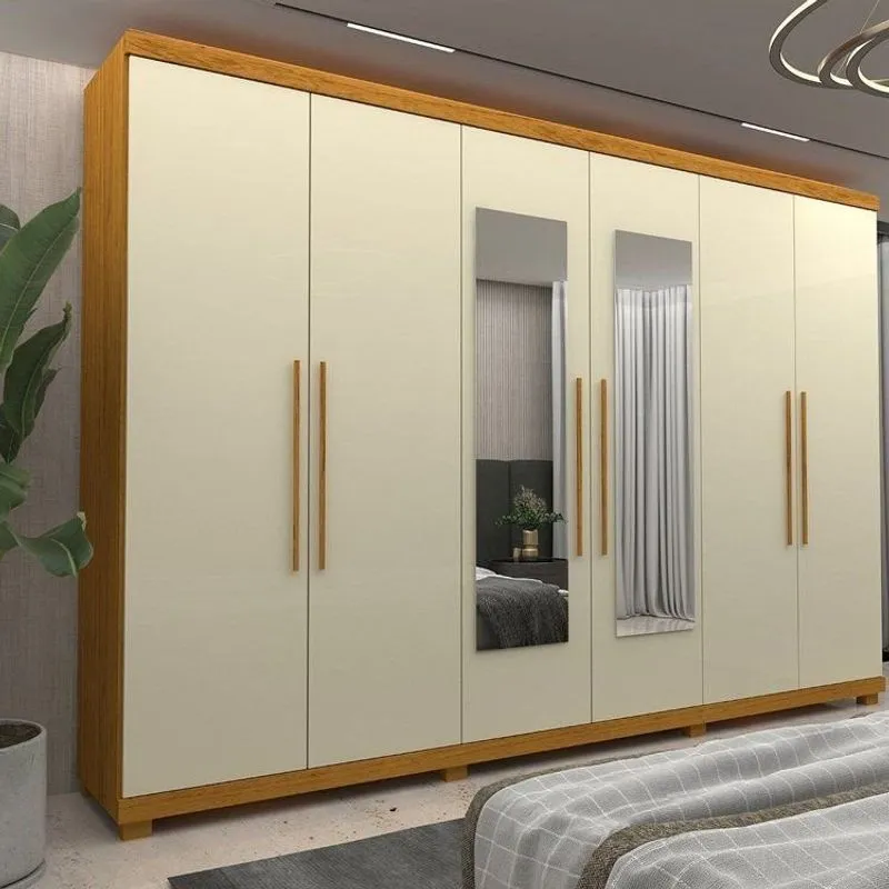 Guarda-roupa Casal 6 Portas Com Espelho Com Pés Absolut New 100% Mdf Marrom/marrome/off White Naturale/off White