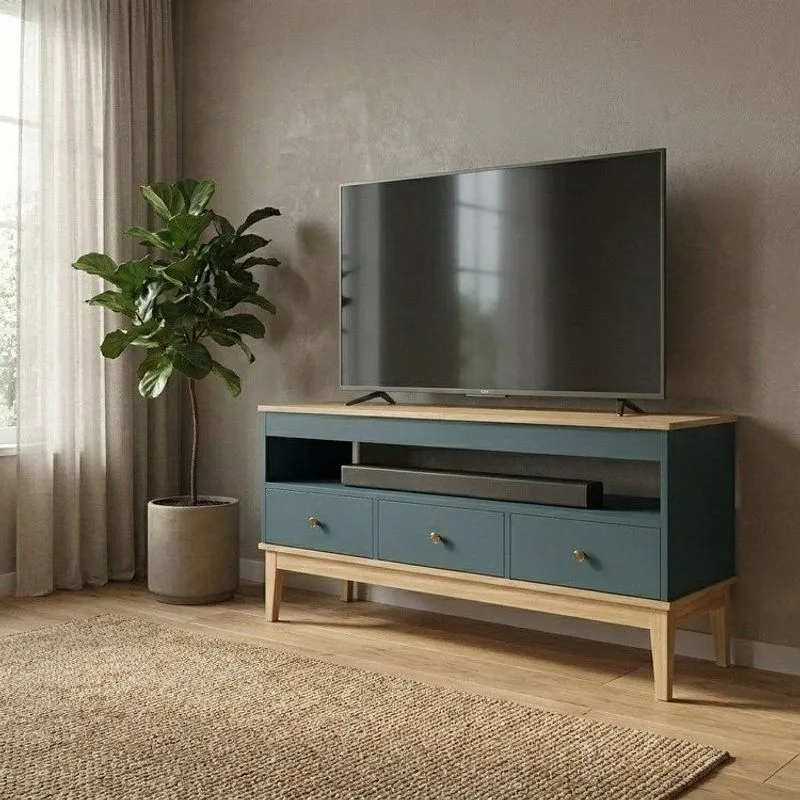 Rack Colonial Para Tv Até 50 Polegadas 120cm Com 3 Gavetas E 1 Nicho Petróleo/mel Mel / Petroleo