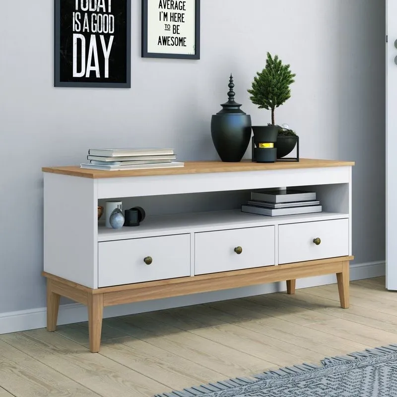 Rack 120cm Colonial X 3 Gavetas Branco Mel / Branco