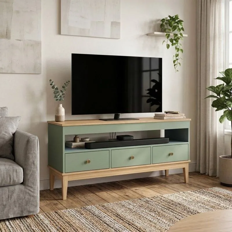 Rack Colonial Para Tv Até 50 Polegadas 120cm Com 3 Gavetas E 1 Nicho Oliva/mel Mel / Oliva