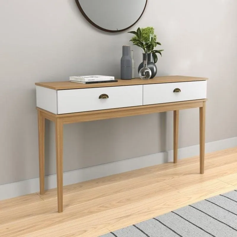 Aparador Colonial De Sala 136cm Com 2 Gavetas E Pés Madeira Maciça Branco/mel Mel / Branco