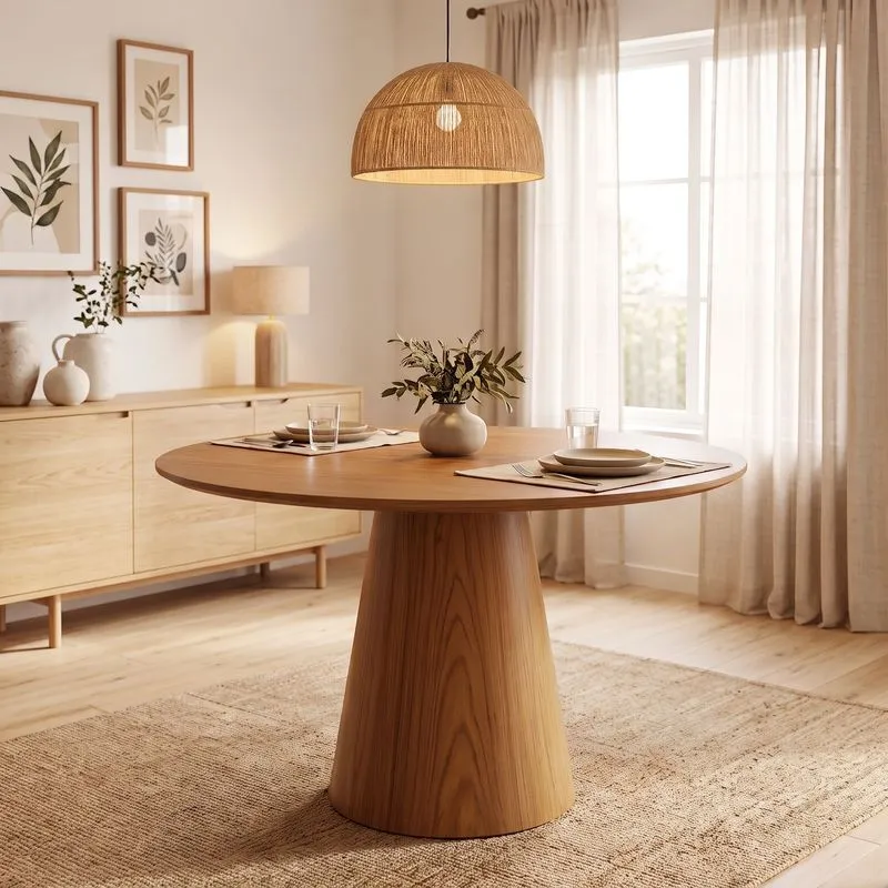 Mesa De Jantar Base Cone Em Madeira Laminada Lyon - 108cm Marrom/amadeirado Amadeirado