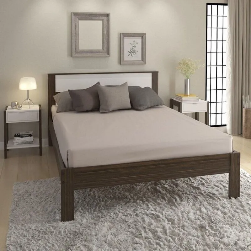 Conjunto Cama Casal Com 2 Mesas De Cabeceira Marrom Branco/nogal Branco/nogal