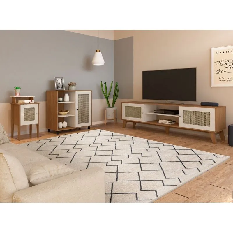 Kit 3 Peças Com Rack Para Tv Até 75 Polegadas, Buffet E Mesa De Centro Charlotte Marrom Cinamomo/off White