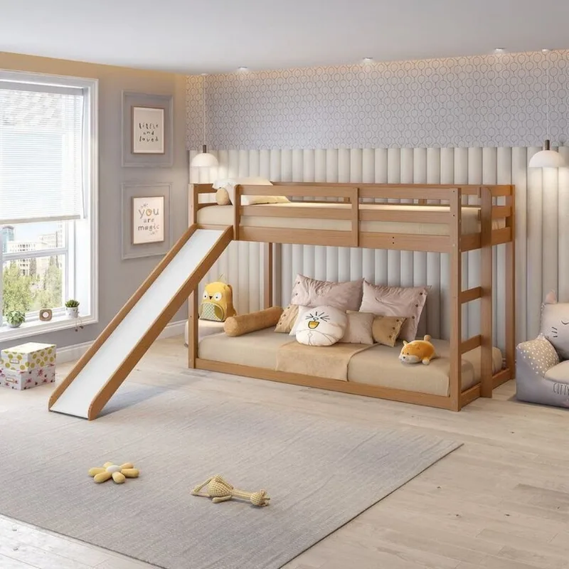 Beliche Infantil Montessoriana Extensível Family com Escorregador Casatema Marrom/ Amendoa