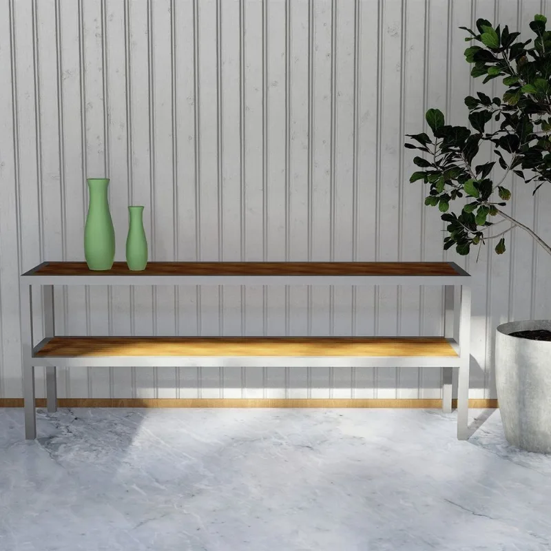 Aparador Para Jardim 200cm Em Estrutura De Alumínio Malta Cinza/madeira
