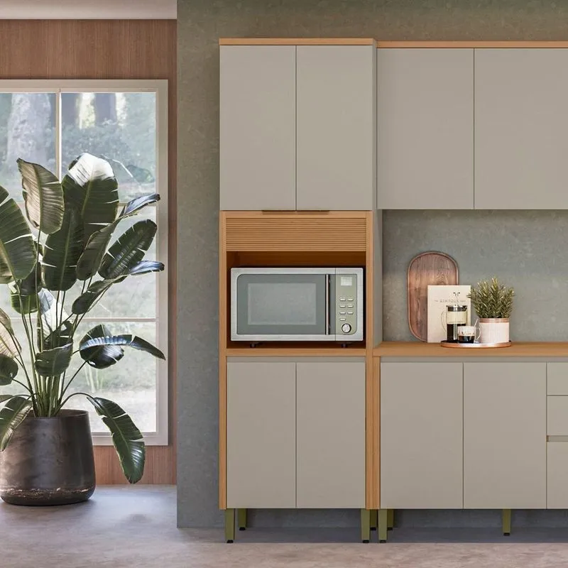 Torre Simples Em Mdf Para Cozinha 70 Cm Allure Marrom/jequitibá/gris Fosco Jequitibá/gris Fosco