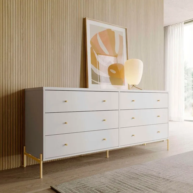 Cômoda 6 Gavetas Jasper 178 Cm Branco/dourado Branco/dourado