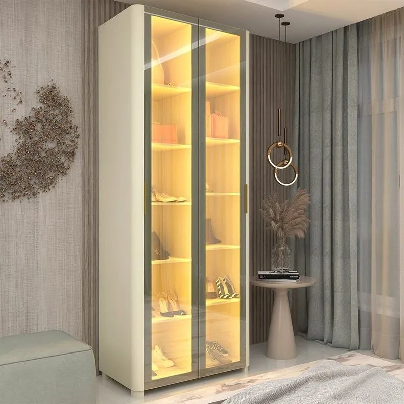 Sapateira 2 Portas Reflecta Com Pés E Led 100% Mdf Bege/off White Off White