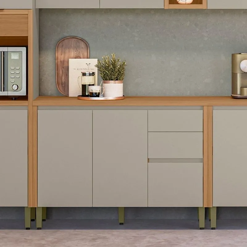 Balcao Para Cozinha 2 Portas E 3 Gavetas 120cm Allure Marrom/jequitibá/gris Fosco Jequitibá/gris Fosco