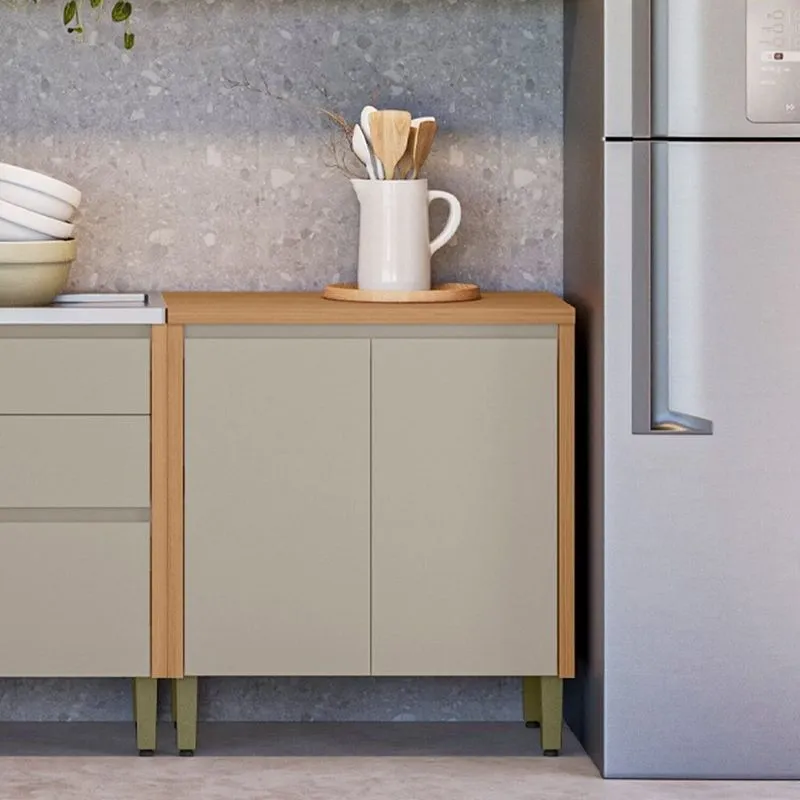 Balcao Para Cozinha 2 Portas E 3 Gavetas 80cm Allure Marrom/jequitibá/gris Fosco Jequitibá/gris Fosco