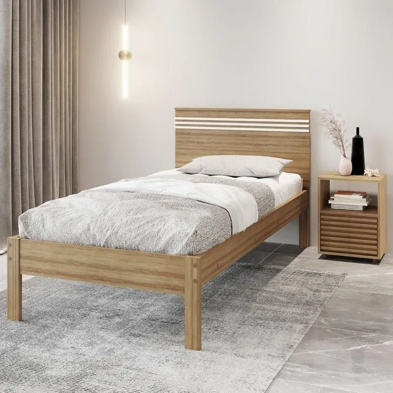 Conjunto Cama Solteiro Com 1 Mesa De Cabeceira Marrom/amendoa Amendoa