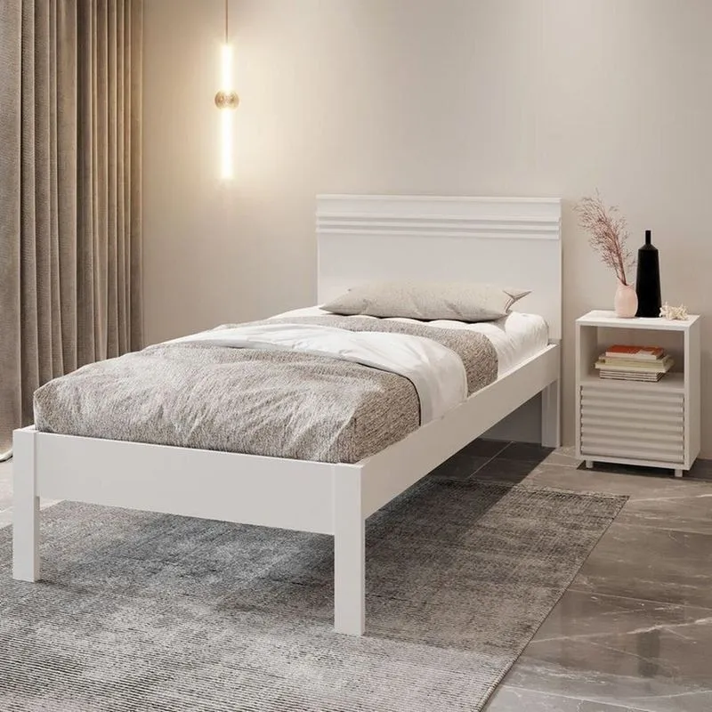 Conjunto Cama Solteiro Com 1 Mesa De Cabeceira Branco Branco