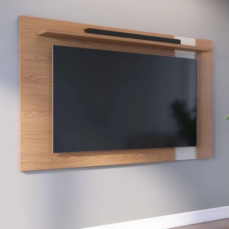 Painel Extensível Para Tv Até 60 Polegadas 180cmx108cm 1 Prateleira Leme Marrom Freijó / Off White Matte