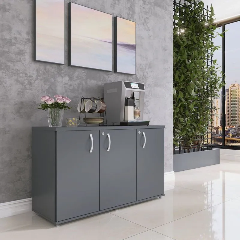 Armário Para Escritório 3 Portas Pivotante Credenza Grafito