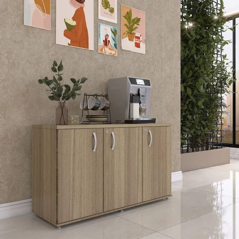 Armário Para Escritório 3 Portas Pivotante Credenza Noce Naturalle