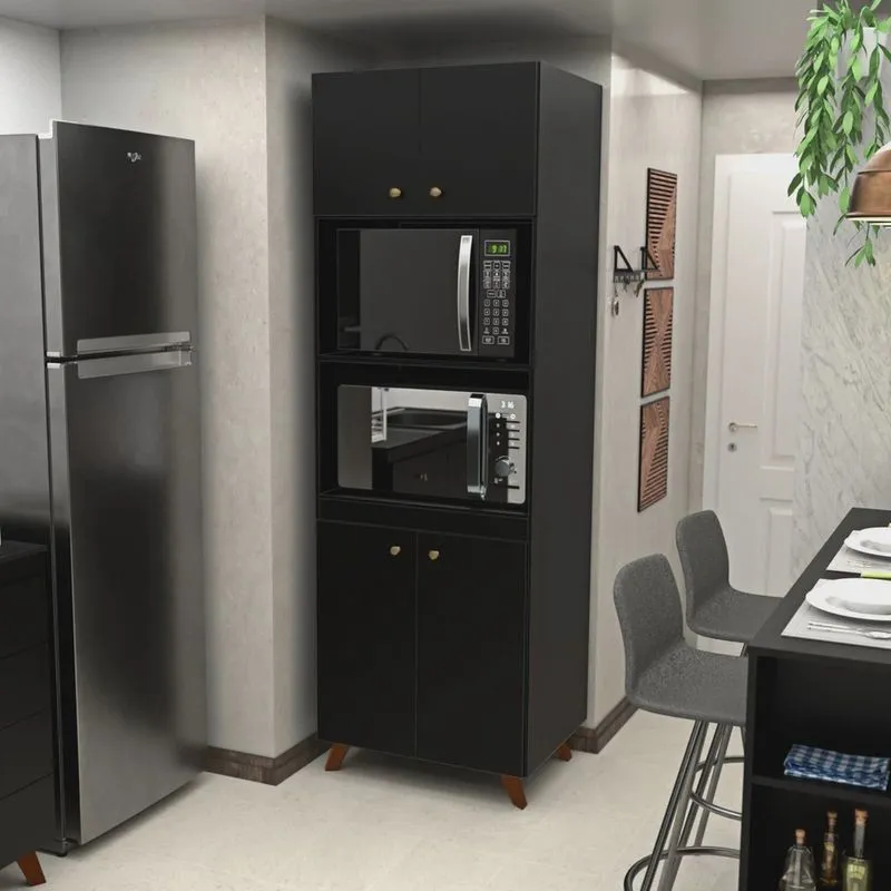 Torre Quente Paneleiro 212,5x70cm para Forno e Micro Preto