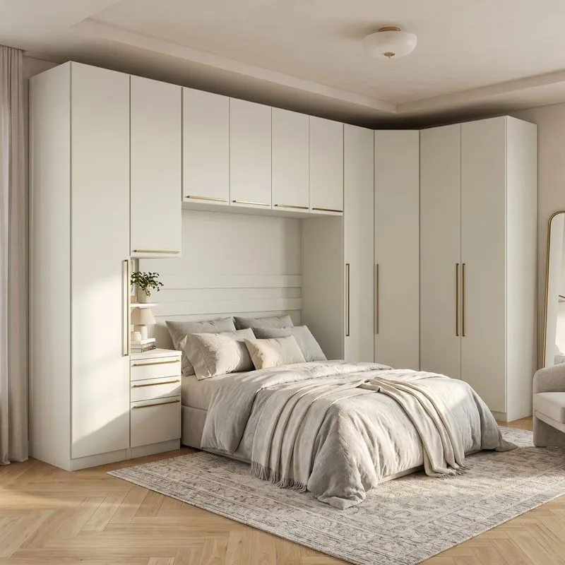 Guarda Roupa Casal Modulado 6 Peças Com Cabeceira 10 Portas 6 Gavetas Seletto Areia Cinza Areia