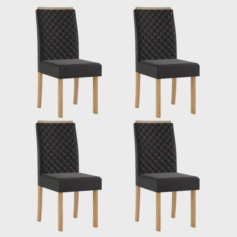 Kit 4 Cadeiras com Espaldar para Sala de Jantar Elegance Mel/Preto