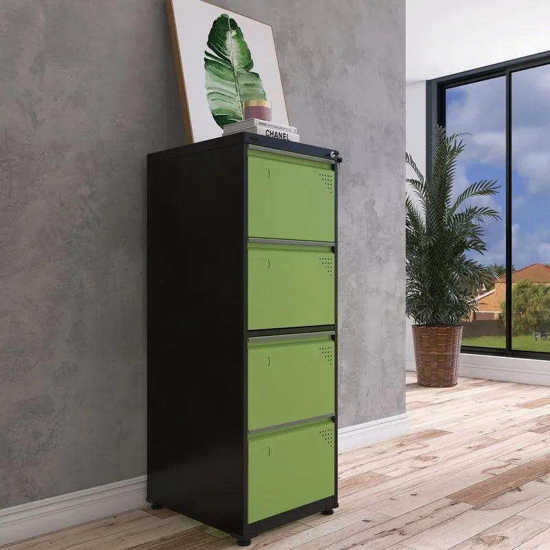 Gaveteiro Arquivo Para Escritório Em Aço 4 Gavetas Cinza/preto/verde Miró Preto/verde Miró
