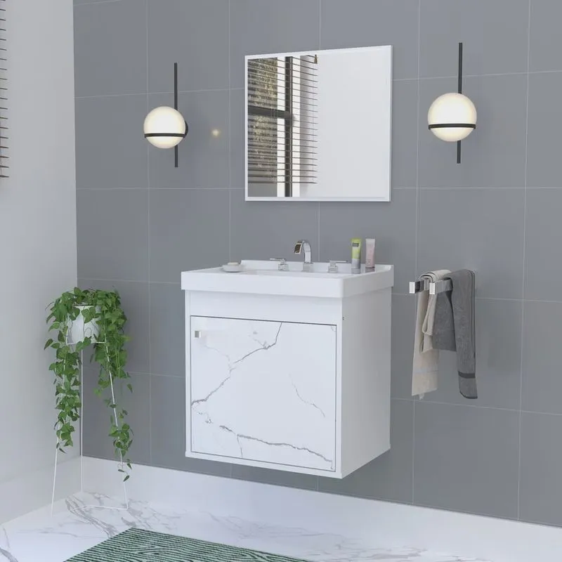 Kit Gabinete Banheiro em Mdf com Espelheira Veneto Branco