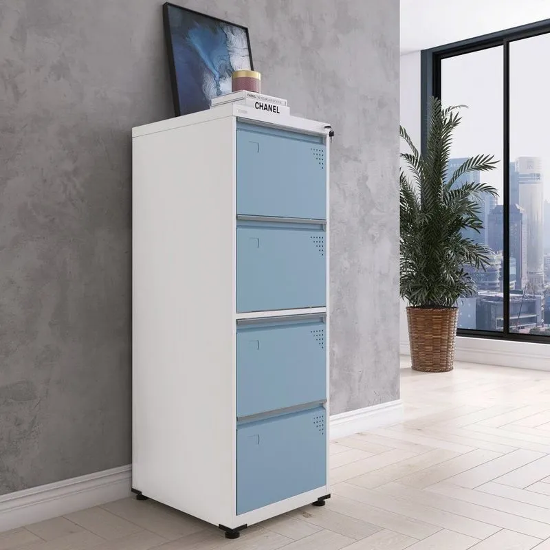 Gaveteiro Arquivo Para Escritório Em Aço 4 Gavetas Cinza/branco/azul Dali Branco/azul Dali