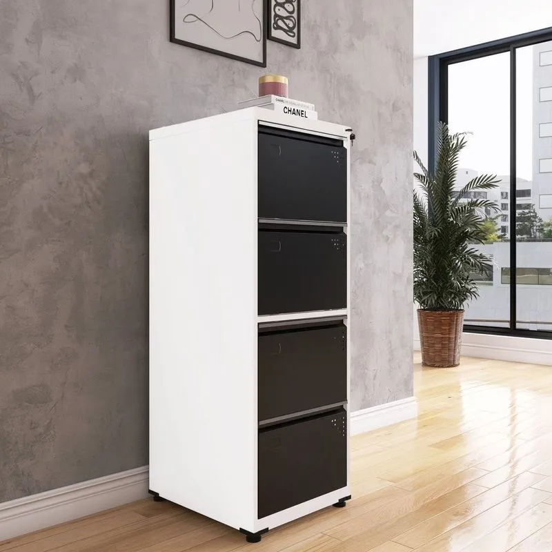 Gaveteiro Arquivo Para Escritório Em Aço 4 Gavetas Branco/preto Branco/preto