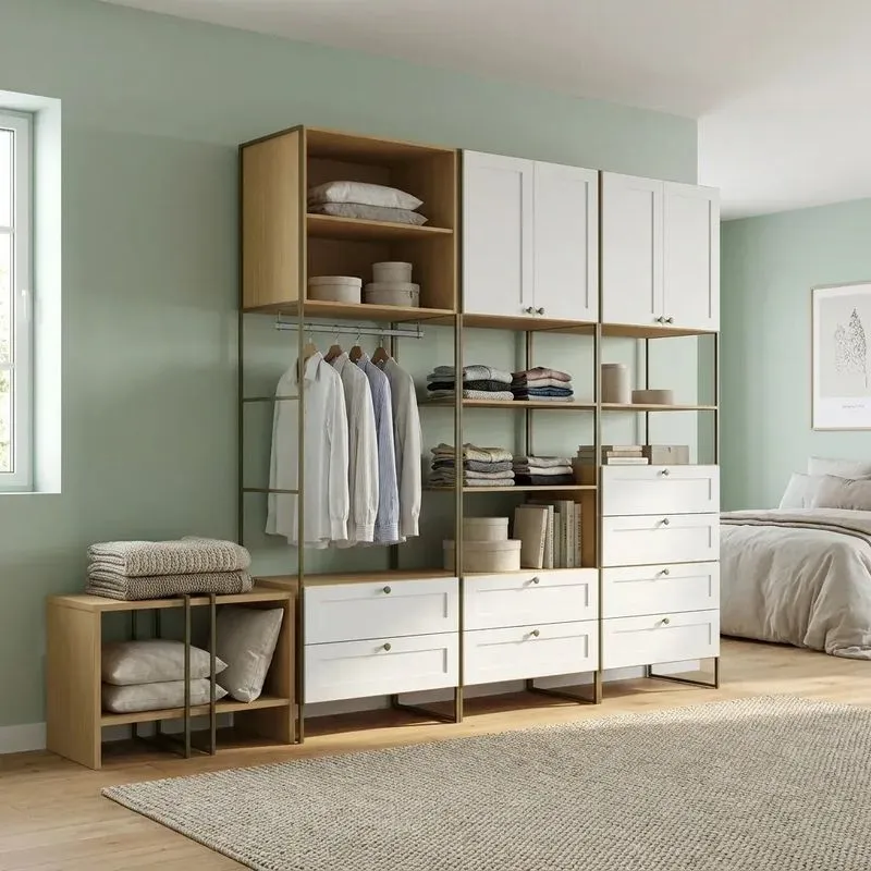 Guarda Roupa Closet Modulado Industrial 5 Peças 8 Gavetas Em Mdf Branco Fosco Savana Savana/branco Fosco