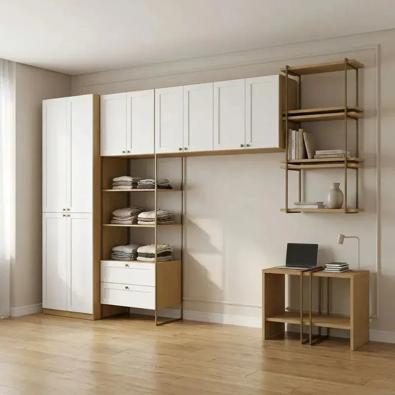 Guarda Roupa Closet Modulado Americano 9 Peças 100% Mdf Infinity Savana/branco Fosco Bege Savana/branco Fosco