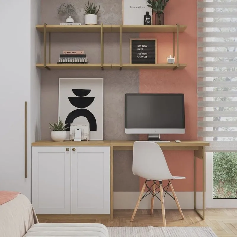 Conjunto de Escritório 100% mdf Composto por 4 Peças Savana/Branco Fosco