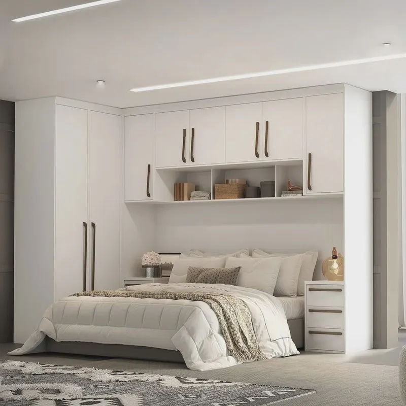Quarto Modulado Casal Mdf 5 Peças Lotus Branco