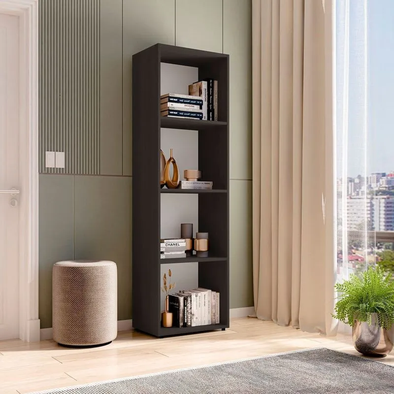 Estante De Livros 40cmx150cm Modular 4 Nichos Calum Preto Preto