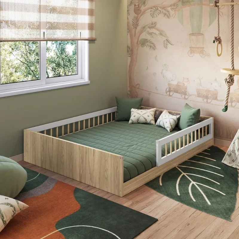 Cama Montessoriana de Casal Linha Affetto Marrom/Aveiro Oak/Branco Aveiro Oak/Branco