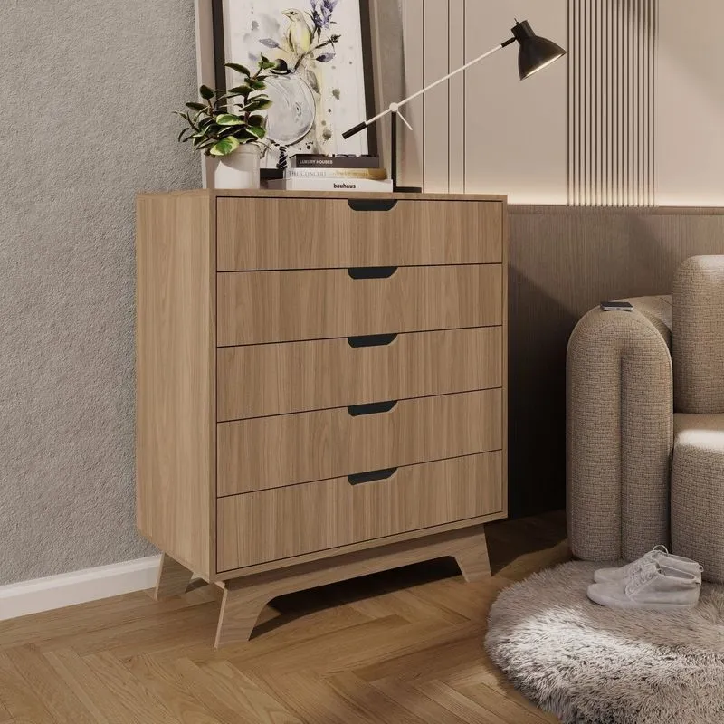 Cômoda Para Quarto 5 Gavetas Mdf Alice Marrom/louro Freijó Louro Freijó
