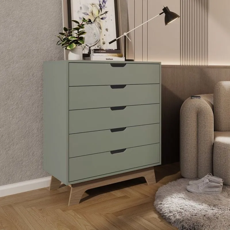 Cômoda Alice 5 Gavetas Em 100% Mdf 95x81x40 Cm Yescasa Verde/louro Freijó Verde/louro Freijó